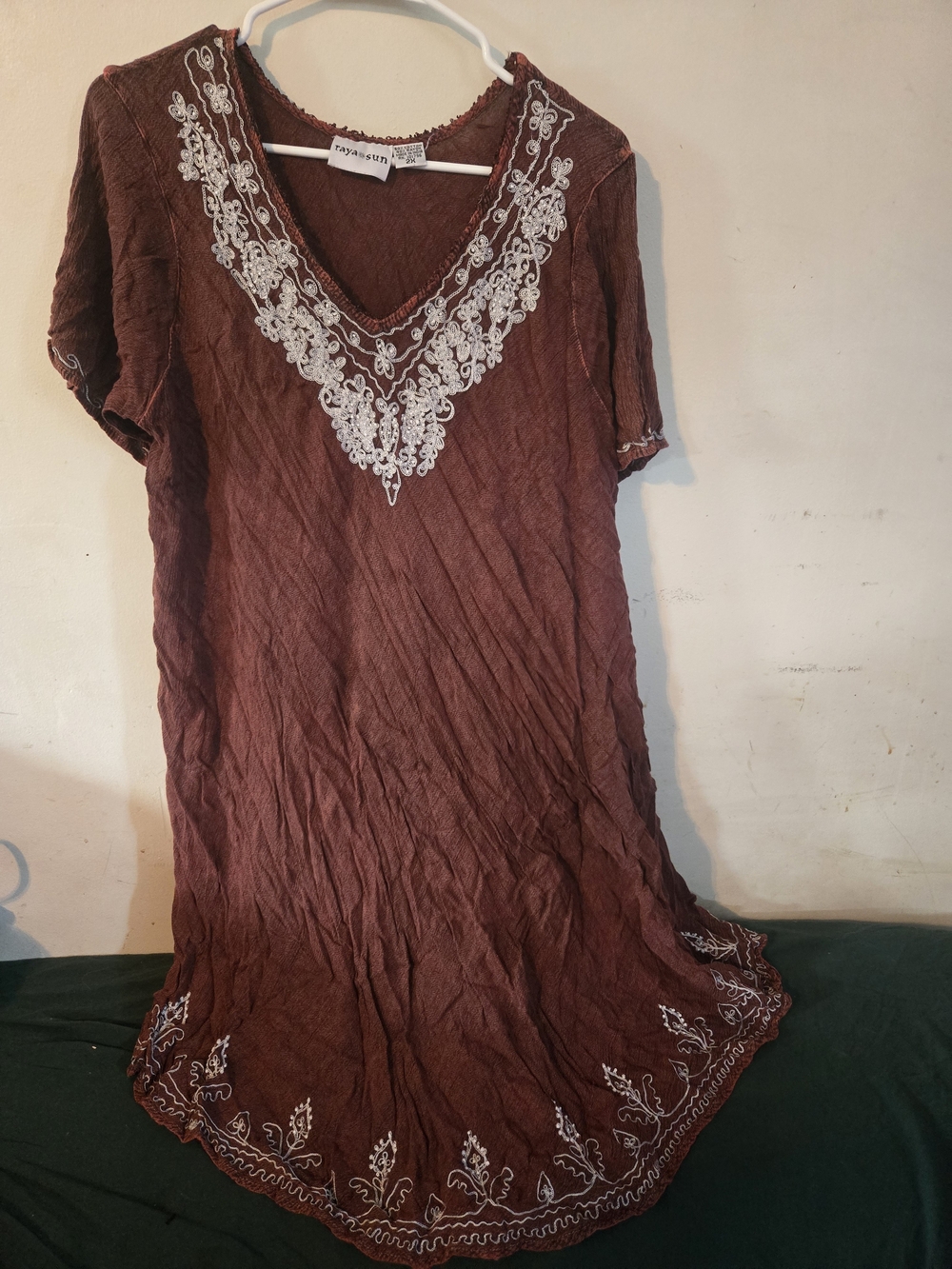 Boho Embroidered V-Neck Dress in Rust Brown